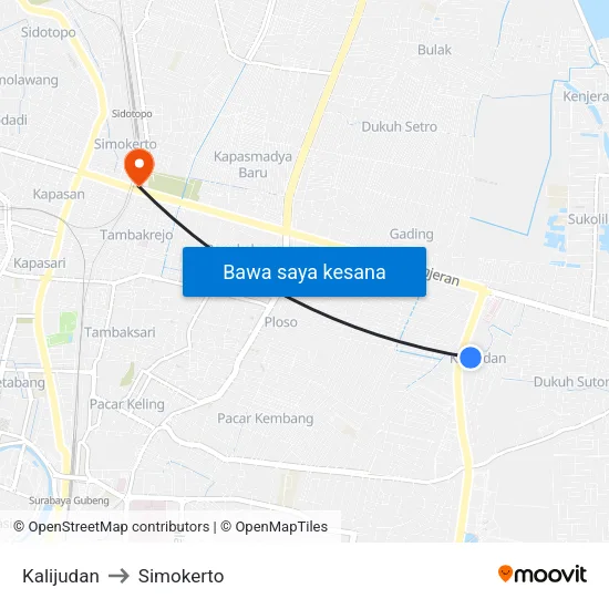 Kalijudan to Simokerto map
