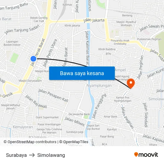 Surabaya to Simolawang map