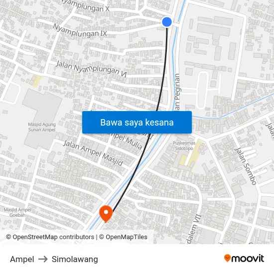 Ampel to Simolawang map
