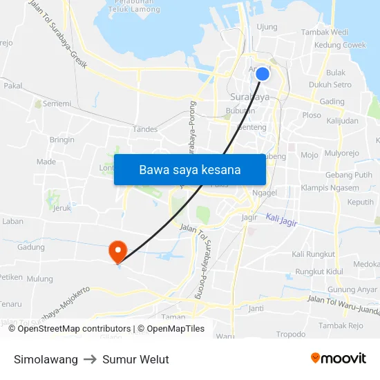 Simolawang to Sumur Welut map