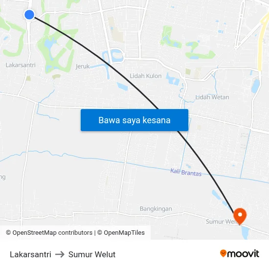 Lakarsantri to Sumur Welut map