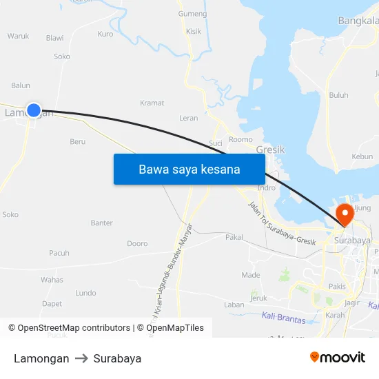 Lamongan to Surabaya map