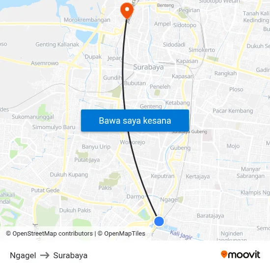 Ngagel to Surabaya map