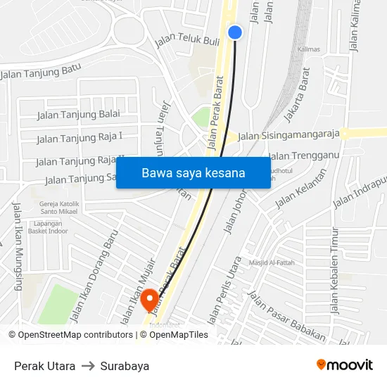 Perak Utara to Surabaya map