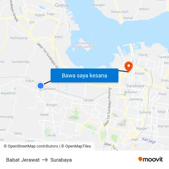 Babat Jerawat to Surabaya map