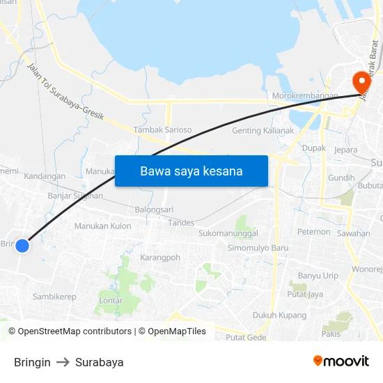 Bringin to Surabaya map