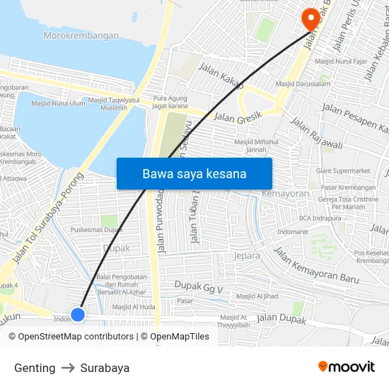 Genting to Surabaya map