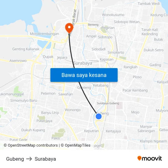Gubeng to Surabaya map