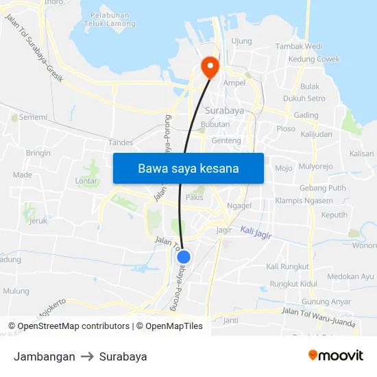 Jambangan to Surabaya map