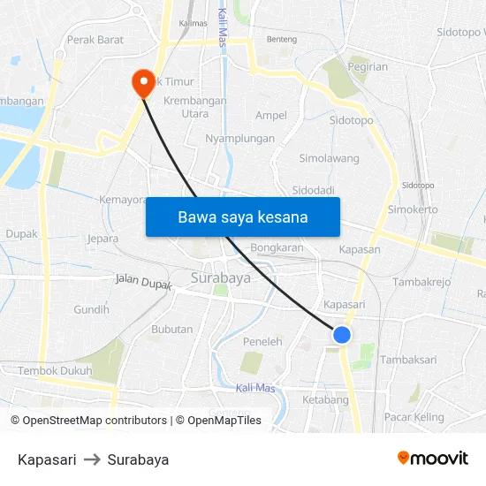 Kapasari to Surabaya map