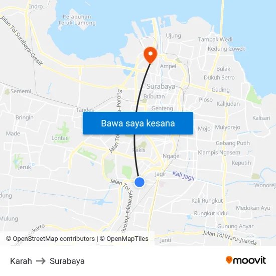 Karah to Surabaya map