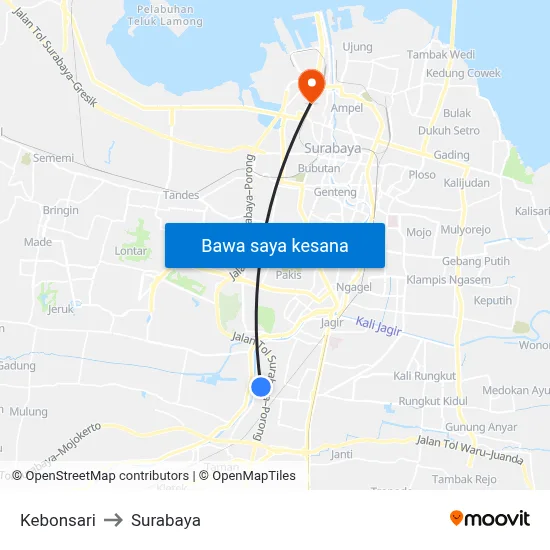 Kebonsari to Surabaya map