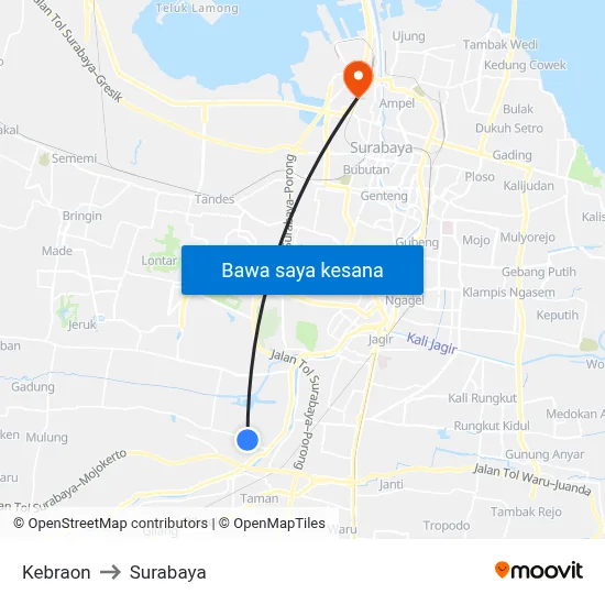 Kebraon to Surabaya map