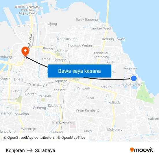 Kenjeran to Surabaya map