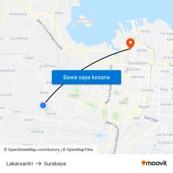 Lakarsantri to Surabaya map