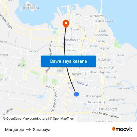 Margorejo to Surabaya map