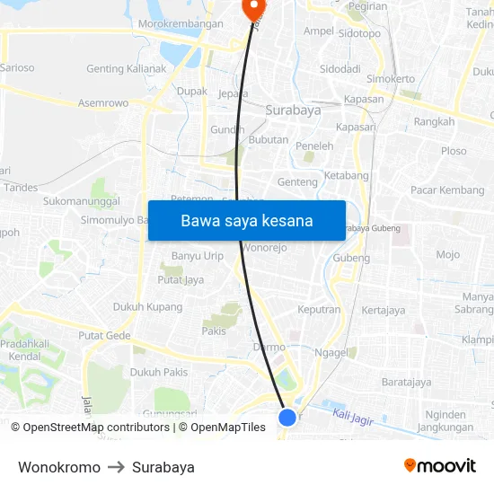 Wonokromo to Surabaya map