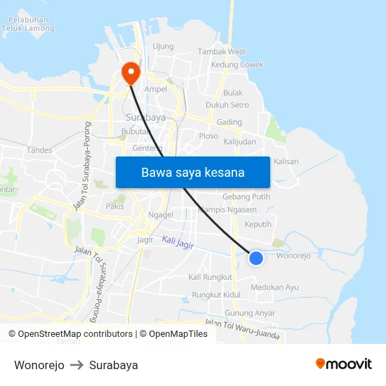 Wonorejo to Surabaya map