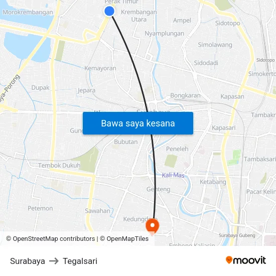 Surabaya to Tegalsari map