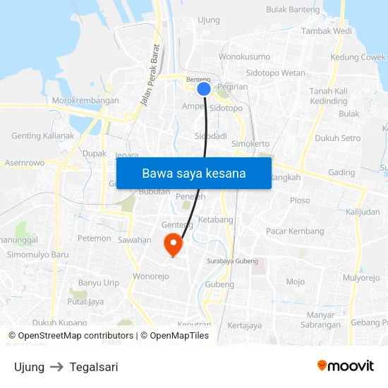 Ujung to Tegalsari map