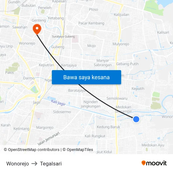 Wonorejo to Tegalsari map
