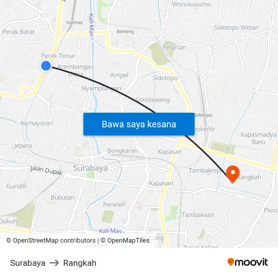 Surabaya to Rangkah map