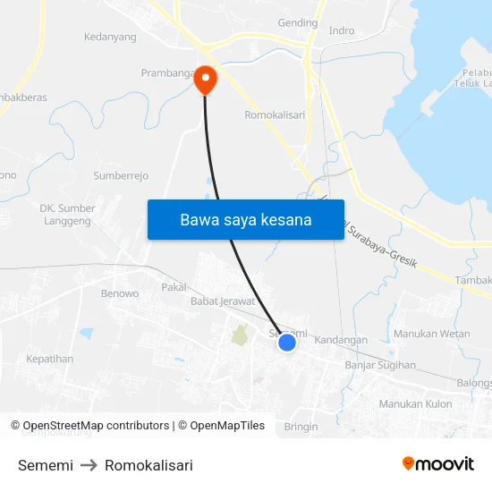 Sememi to Romokalisari map