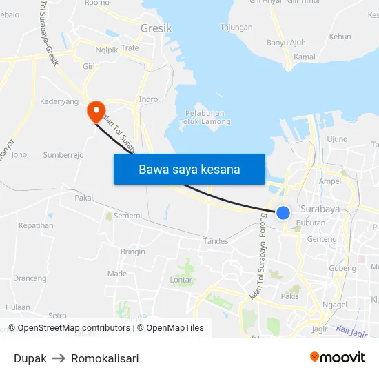 Dupak to Romokalisari map