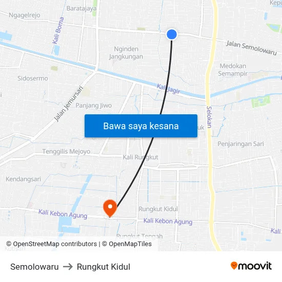 Semolowaru to Rungkut Kidul map