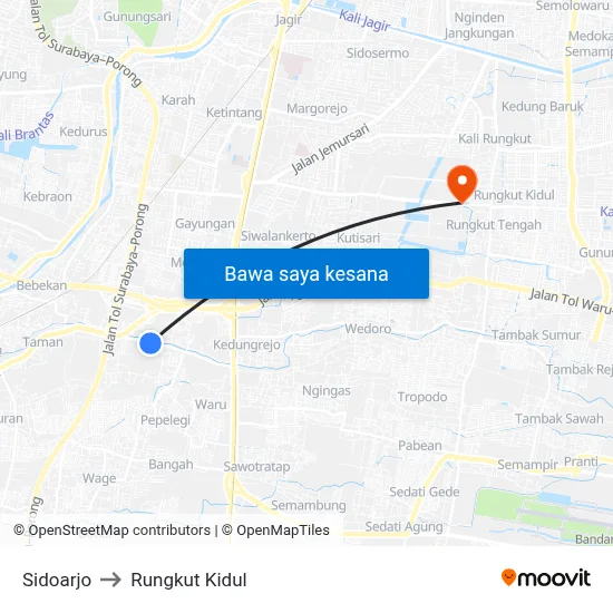 Sidoarjo to Rungkut Kidul map