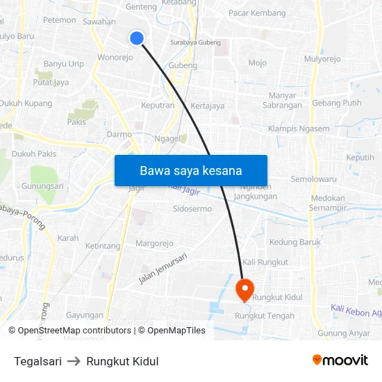 Tegalsari to Rungkut Kidul map