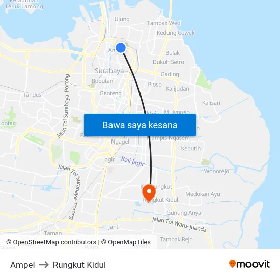 Ampel to Rungkut Kidul map