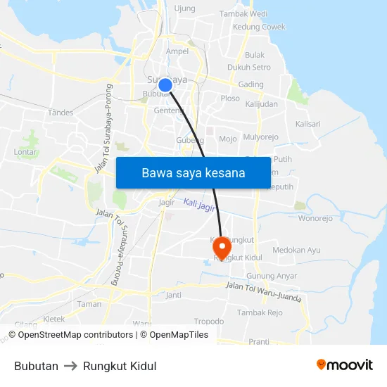 Bubutan to Rungkut Kidul map