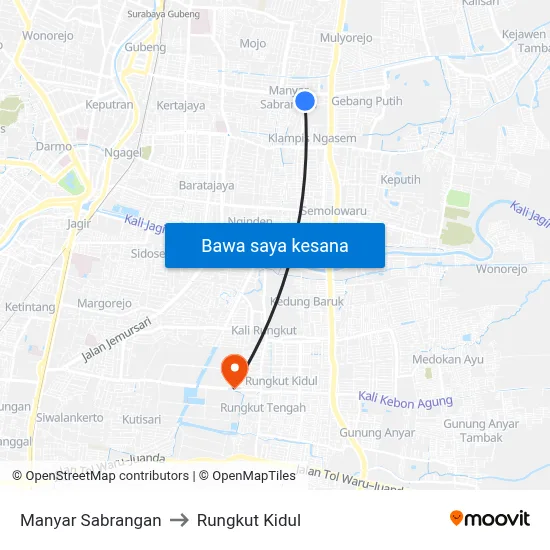 Manyar Sabrangan to Rungkut Kidul map