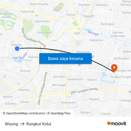 Wiyung to Rungkut Kidul map