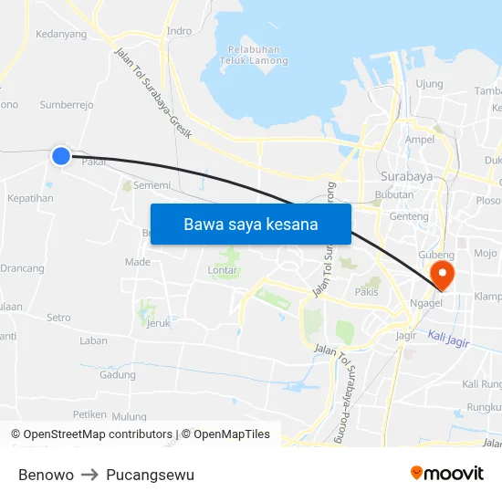 Benowo to Pucangsewu map