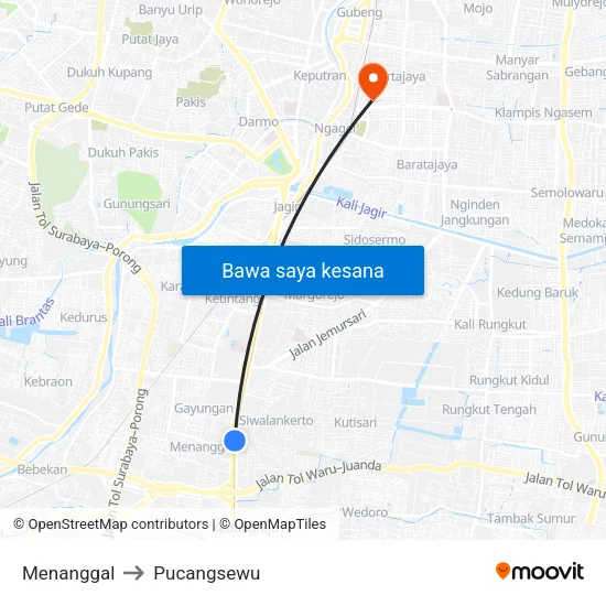 Menanggal to Pucangsewu map