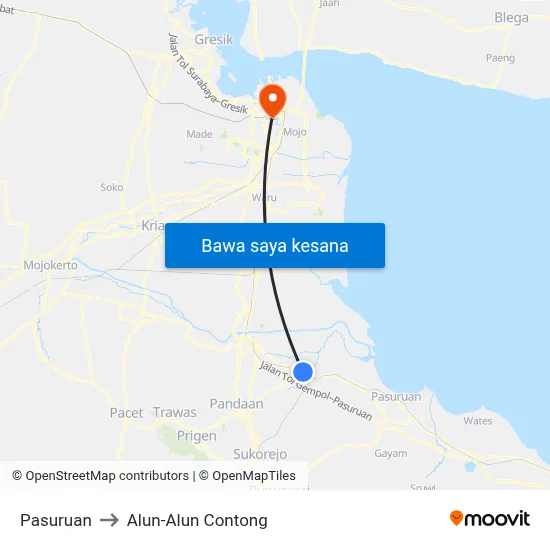 Pasuruan to Alun-Alun Contong map