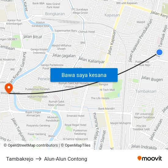 Tambakrejo to Alun-Alun Contong map