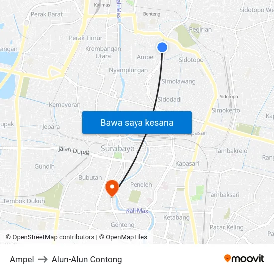 Ampel to Alun-Alun Contong map
