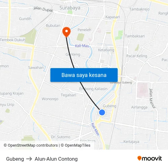 Gubeng to Alun-Alun Contong map