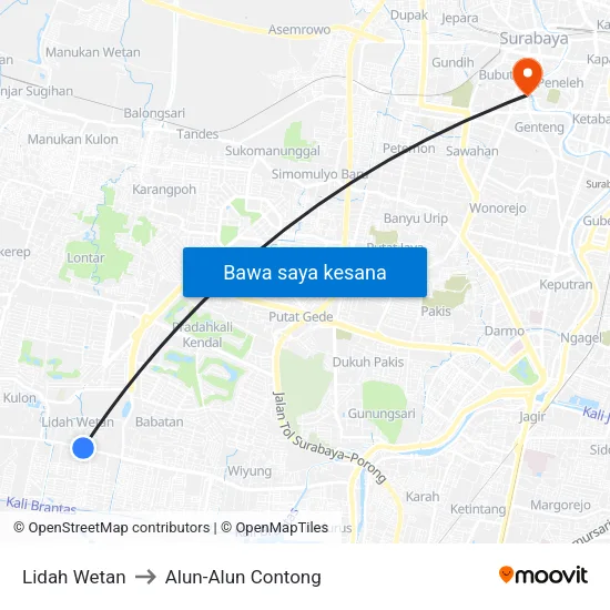 Lidah Wetan to Alun-Alun Contong map