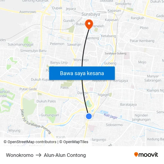 Wonokromo to Alun-Alun Contong map