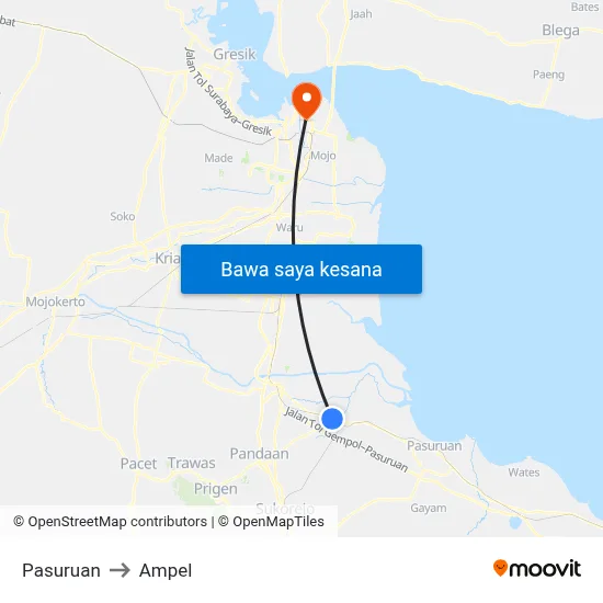 Pasuruan to Ampel map