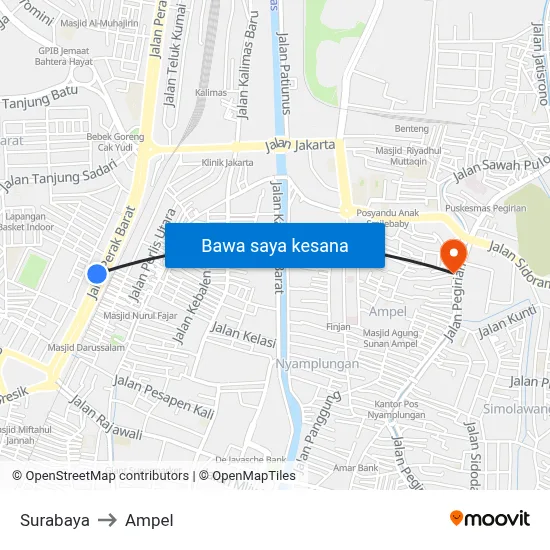 Surabaya to Ampel map