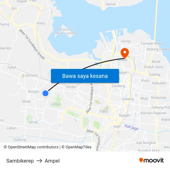 Sambikerep to Ampel map