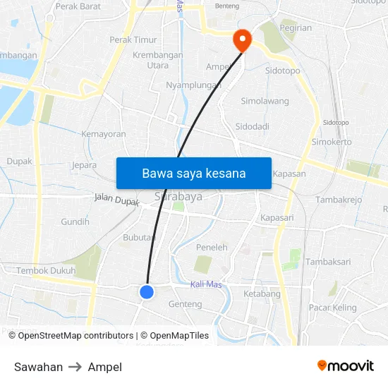 Sawahan to Ampel map