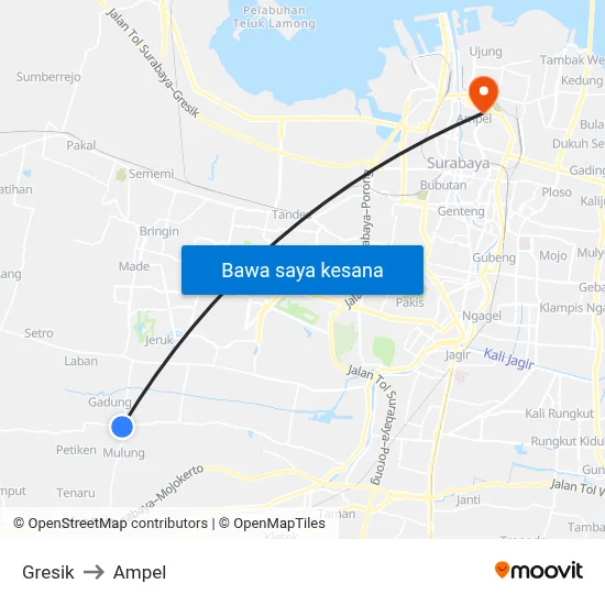 Gresik to Ampel map