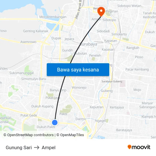 Gunung Sari to Ampel map