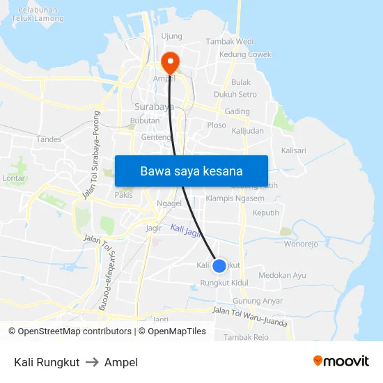 Kali Rungkut to Ampel map